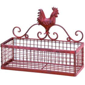 Single Basket Red Rooster Iron Wall Rack