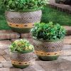 Green Ceramic Diamond Pattern Planter Set