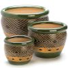 Green Ceramic Diamond Pattern Planter Set