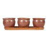 Ceramic Mini Planter Set - Brown Round