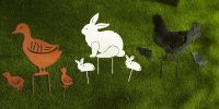 Rabbit Family White Metal Garden Stake Set