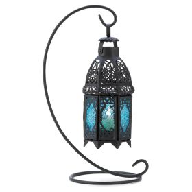 Blue Glass Hanging Candle Lantern