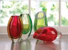 Angled Top Cut Glass Vase - Red