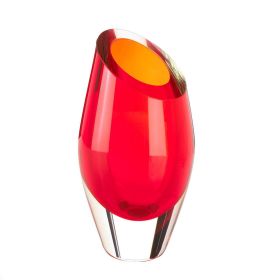 Angled Top Cut Glass Vase - Red