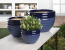 Two-Tone Blue Ceramic Planter Set