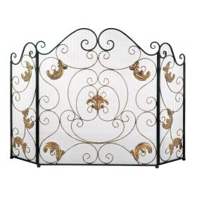 Fleur de Lis Fireplace Screen with Golden Accents