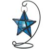 Blue Glass Hanging Star Candle Lantern