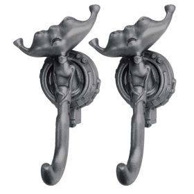 2Pcs Novelty Alien Figurine Wall Hooks Decorative Key Hooks, Antique Silver