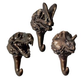 3pcs Lifelike Dinosaur Fossils Hooks Resin Wall Hangers Mounted Coat Hooks Heavy Duty,Bronze