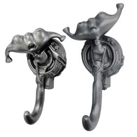 2-Packs Handcrafted Cool Alien Resin Wall Hanger Hooks Decorative Coat Hooks, Antique Silver