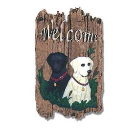 Welcome Sign, Two Labradors Porch Decor, Resin Slate Plaque, Ready To Hang Decor