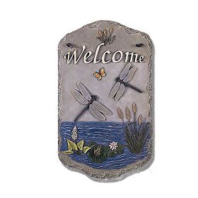 Welcome Sign, Dragonfly Porch Decor, Resin Slate Plaque, Ready To Hang Decor