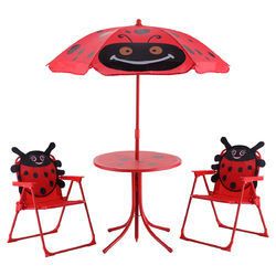 Kids Ladybug Patio Folding Table and Chairs Set with Umbrella