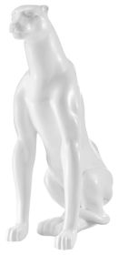 Boli Sitting Panther Resin Animal Sculpture, White - Size 22" x 11" x 20"