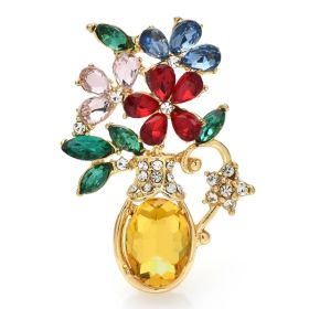 Colorful Flowers Diamond-encrusted Vase Potted Modeling Brooch Accessories