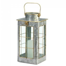 Farmhouse Galvanized Metal Candle Lantern - 14 inches