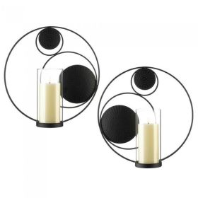 Set of 2 Circles-in-Circles Black Metal Wall Sconces