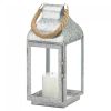 Galvanized Metal Candle Lantern with Rope Handle - 13 inches