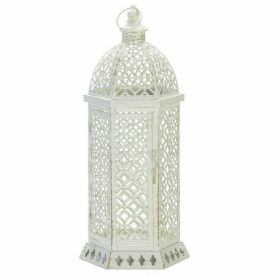 Lacy Cutout Distressed White Candle Lantern - 20 inches