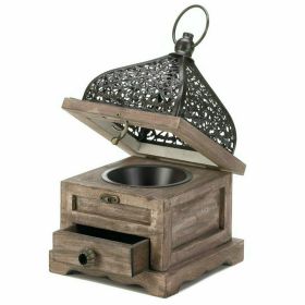 Flip-Top Wood Lantern with Drawer - 8 inches