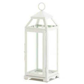 Country White Open Top Metal Candle Lantern - 16 inches