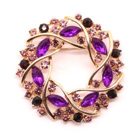 Fashionable High-grade Flower Ring Rhinestone Brooch (Color: Purple)