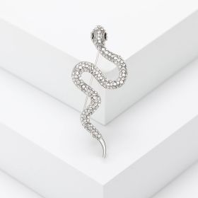 Korean Style Creative Rhinestone Snake Brooch Ins Fashion Simple Clothing Accessories Personality Alloy Animal Pin (Option: Silver 3643)