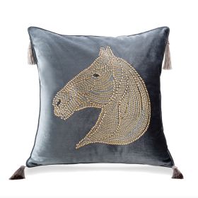 Bedroom Bedside Hot Drill Horse Head Pillow Cover (Option: Grey-60x60cm)