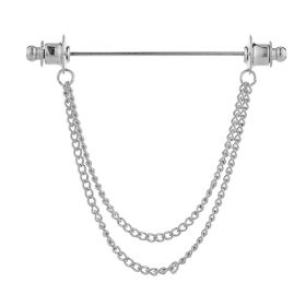 Metal Chain Tassel Pin Men's Shirt Bar Shaped Pin Suit Collar Pin Collar Buckle Accessories (Option: Round Head Silver Double Chain)