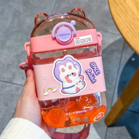 Children's Cartoon Cute Plastic Straw Water Bottle (Option: Pink-470ML)