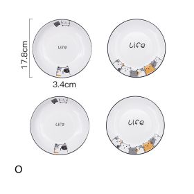 Cat Plate Vegetable Plate Deep Plate Household Ceramic (Option: O)