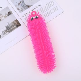 New Inflatable Light-emitting Soft Glue Decompression Small Caterpillar Children's Toy (Color: Pink)