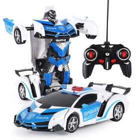 One Click Deformation Remote Control Car RC (Option: White blue-Ordinary battery)