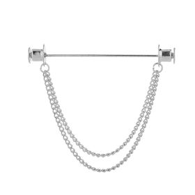 Metal Chain Tassel Pin Men's Shirt Bar Shaped Pin Suit Collar Pin Collar Buckle Accessories (Option: Flat Head Silver Double Chain)