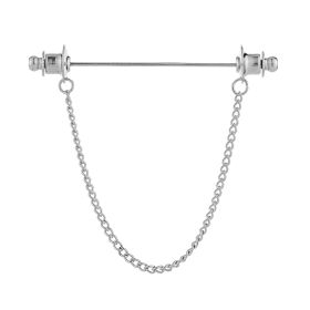 Metal Chain Tassel Pin Men's Shirt Bar Shaped Pin Suit Collar Pin Collar Buckle Accessories (Option: Round Head Silver Single Chain)