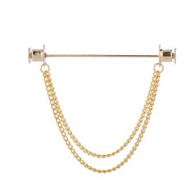 Metal Chain Tassel Pin Men's Shirt Bar Shaped Pin Suit Collar Pin Collar Buckle Accessories (Option: Flat Head Gold Double Chain)