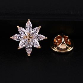 Crystal Small Brooch Collar Pin Gold-plated Micro Inlaid Zircon High-grade Anti-exposure Cap Ornament (Option: Champagne Gold)