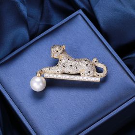 Fashion Korean Version Of Copper Micro Zirconia Leopard Brooch (Color: Gold)