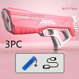 Summer Full Automatic Electric Water Gun Toy Induction Water Absorbing High-Tech Burst Water Gun Beach Outdoor Water Fight Toys (Option: Pink 3PC-USB)