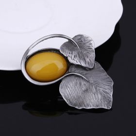 Exquisite Double Leaf Brooch Coat (Color: Yellow)