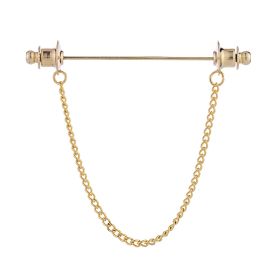 Metal Chain Tassel Pin Men's Shirt Bar Shaped Pin Suit Collar Pin Collar Buckle Accessories (Option: Round Head Gold Single Chain)