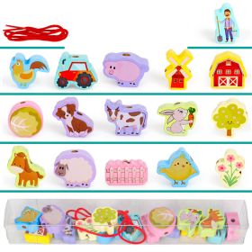 Wooden Children's Threading Beads Toys (Option: Farm)