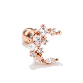 Fashion Micro-set Zircon Moon Earrings Stainless Steel Rod Screw Ball (Option: EGD0359 rose gold)