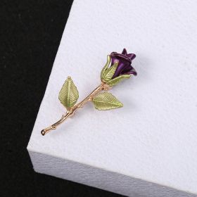 Three-dimensional Rose Flower Rhindiamond-style Brooch Anti-glitter Buckle French Accessories (Option: Purple Rose 1.7x5.5cm)