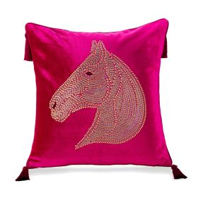 Bedroom Bedside Hot Drill Horse Head Pillow Cover (Option: Rose Red-60x60cm)