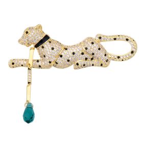 Luxury Atmospheric Crystal Leopard Brooch (Color: Gold)