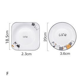 Cat Plate Vegetable Plate Deep Plate Household Ceramic (Option: F)