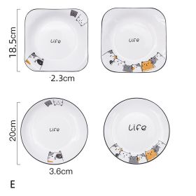 Cat Plate Vegetable Plate Deep Plate Household Ceramic (Option: E)