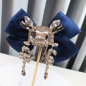 Solid Color Rhinestone Retro British Style Bow (Color: Blue)