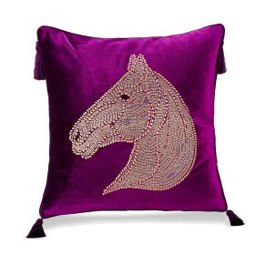 Bedroom Bedside Hot Drill Horse Head Pillow Cover (Option: Dark purple-45x45cm)